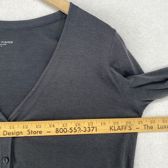 EILEEN FISHER Top S Silk Cotton Fine Jersey Button Up Cardigan Long Sleeve Gray - Picture 11 of 13